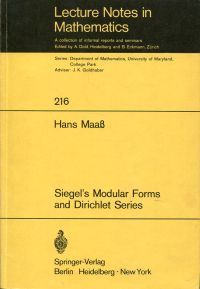 Maaß, Siegel's Modular Forms and Dirichlet Series. (Umschlag)