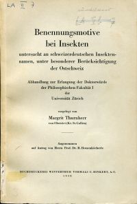 Thurnherr, Benennungsmotive bei Insekten untersucht an schweizerdeutschen Insekt (Umschlag)