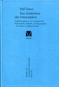 Simon, Das Gedächtnis der Interpretation. (Umschlag)