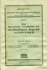 Busse, Das literarische Verständnis der werktätigen Jugend zwischen 14 und 18. (Umschlag)