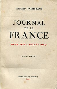 Fabre-Luce, Journal de la France, Mars 1939 - Juillet 1940. (Umschlag)