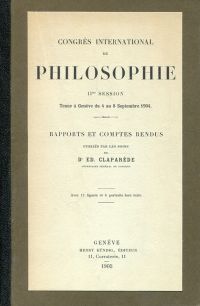 Claparède, Congrès Internationale de Philosophie, IIme Session. Genève 4 au 8 Se (Umschlag)