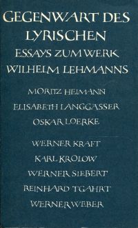 Lehmann, Gegenwart des Lyrischen. (Umschlag)