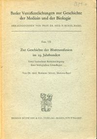 Schorr, Zur Geschichte der Bluttransfusion im 19. Jahrhundert. (Umschlag)