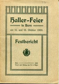 Haller-Feier in Bern am 15. und 16. Oktober 1908. (Umschlag)