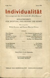 Storrer, Individualität. Vereinigt mit der Zeitschrift "Die Horen". 4. Jahr.-Nr. (Umschlag)