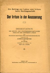 Rittmeyer, Der Irrtum in der Aeusserung. (Umschlag)