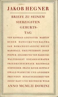 Hegner, Briefe zu seinem siebzigsten Geburtstag. (Umschlag)