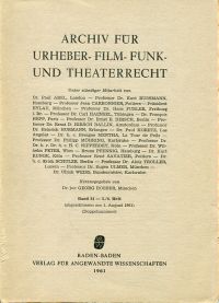 Roeber, Archiv für Urheber-, Film-, Funk- udn Theaterrecht, Band 34, 5./6. Heft (Umschlag)