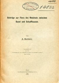 Becherer, Beiträge zur Flora des Rheintals zwischen Basel und Schaffhausen. (Umschlag)