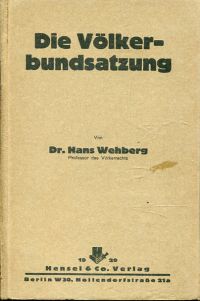 Wehberg, Die Völkerbundsatzung. (Umschlag)