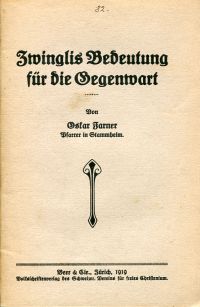 Farner, Zwinglis Bedeutung für die Gegenwart. (Umschlag)
