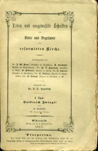 Christoffel, Huldreich Zwingli. (Umschlag)