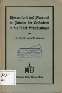 Werdermann, Der evangelische Pfarrer in Geschichte und Gegenwart. (Umschlag)