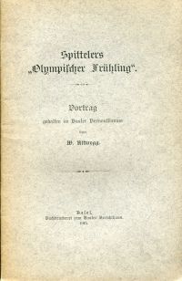 Altwegg, Spittelers "Olympischer Frühling". (Umschlag)