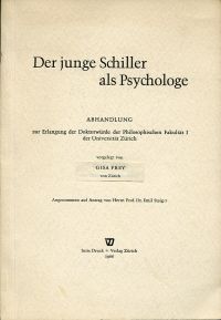 Frey, Der junge Schiller als Psychologe. (Umschlag)