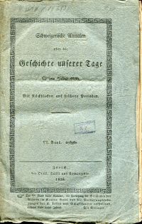 Escher, Politische Annalen der eidgenössischen Vororte Zürich und Bern während d (Umschlag)