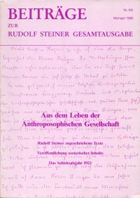 Beiträge zur Rudolf Steiner Gesamtausgabe Nr. 105. (Umschlag)