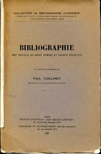 Collinet, Bibliographie des travaux de droit romain en langue française. (Umschlag)