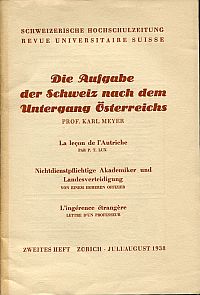 Meyer, Die Aufgabe der Schweiz nach dem Untergang Österreichs. (Umschlag)