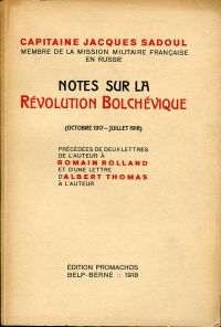 Sadoul, Notes sur la révolution bolchévique. (Umschlag)