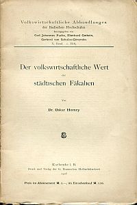 Horney, Der volkswirtschaftliche Wert der städtischen Fäkalien. (Umschlag)