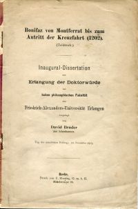 Brader, Bonifaz von Montferrat bis zum Antritt der Kreuzfahrt (1202). (Teildruck (Umschlag)