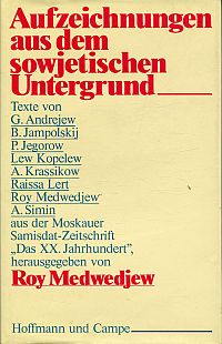 Medwedjew, Aufzeichnungen aus dem sowjetischen Untergrund. (Umschlag)