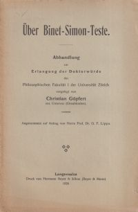 Göpfert, Über Binet-Simon-Teste. (Umschlag)