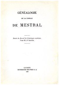 Mestral, Généalogie de la famille de Mestral. (Umschlag)