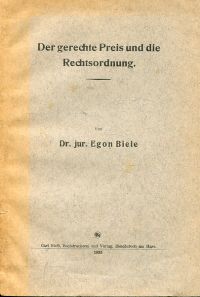 Biele, Der gerechte Preis und die Rechtsordnung. (Umschlag)