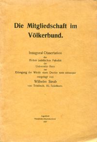 Strub, Die Mitgliedschaft im Völkerbund. (Umschlag)