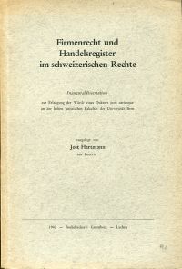 Hartmann, Firmenrecht und Handelsregister im schweizerischen Rechte. (Umschlag)
