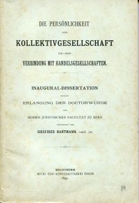 Hartmann, Die Persönlichkeit der Kollektivgesellschaft (Umschlag)